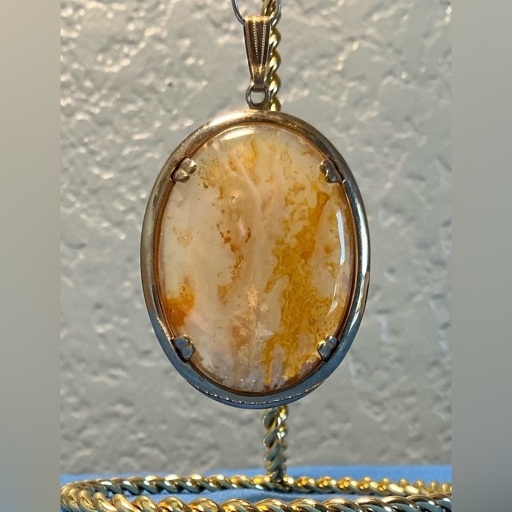 Cabochon Butterscotch/Egg Yolk Pendant Set in 1/20 12K GF Frame. Estate/VTG